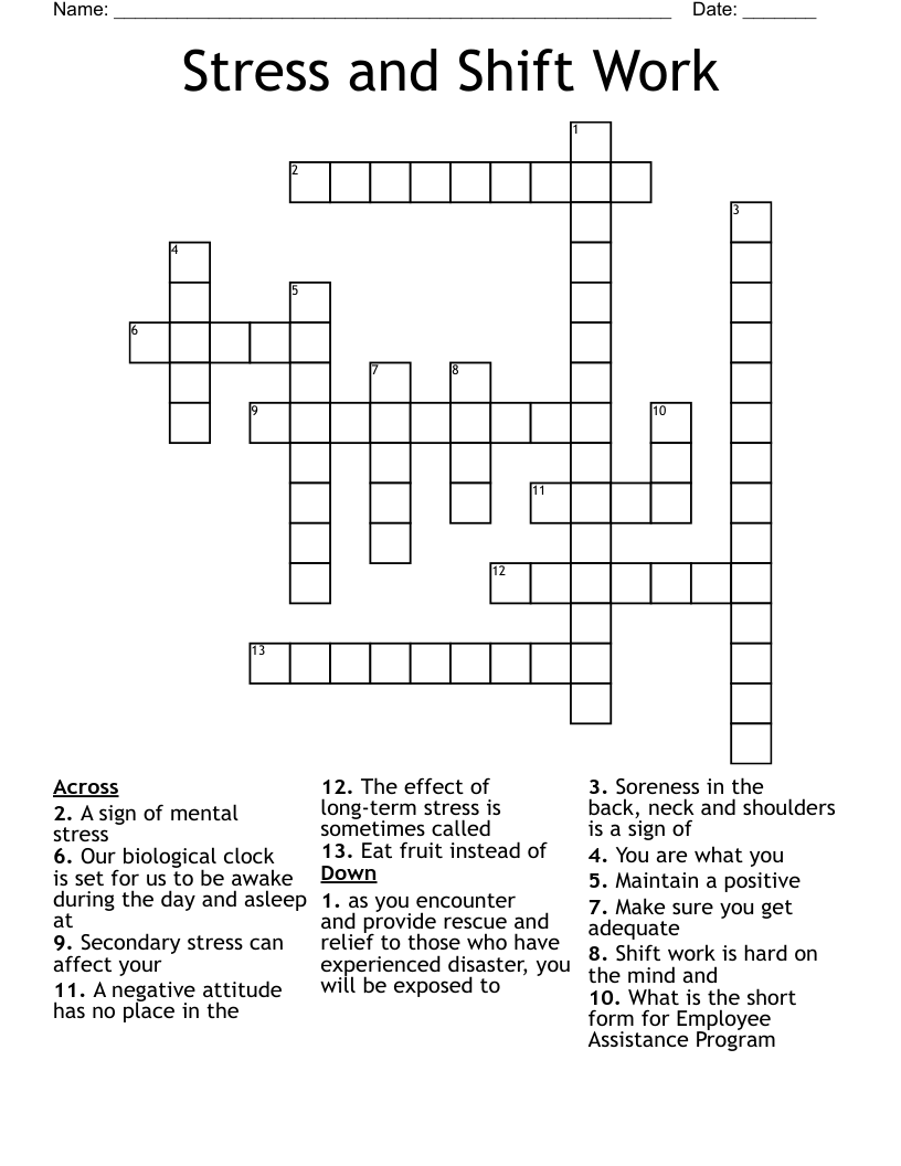 Stress and Shift Work Crossword
