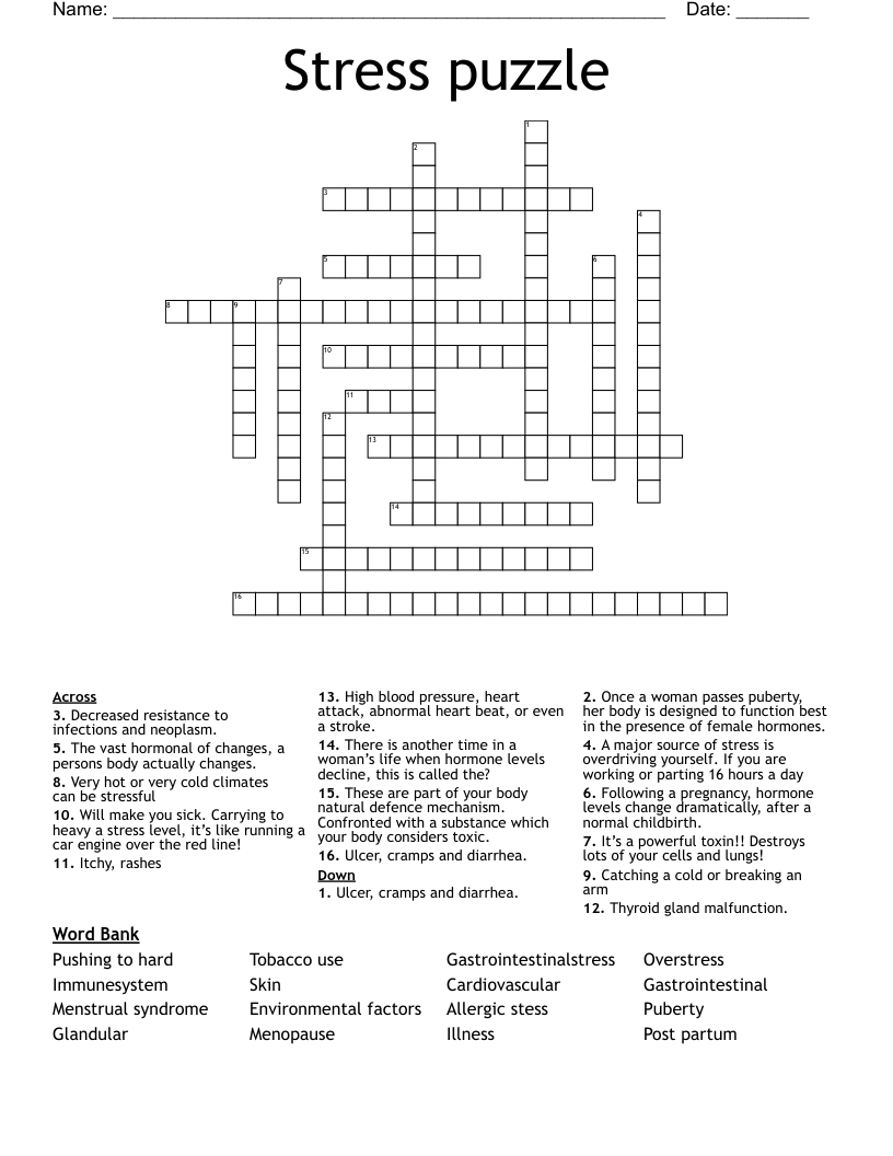 Stress puzzle  Crossword