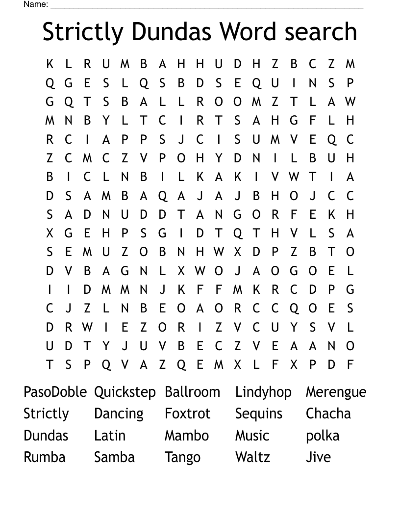 Strictly Dundas Word search