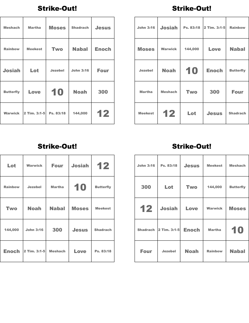 Strike-Out! Bingo Cards