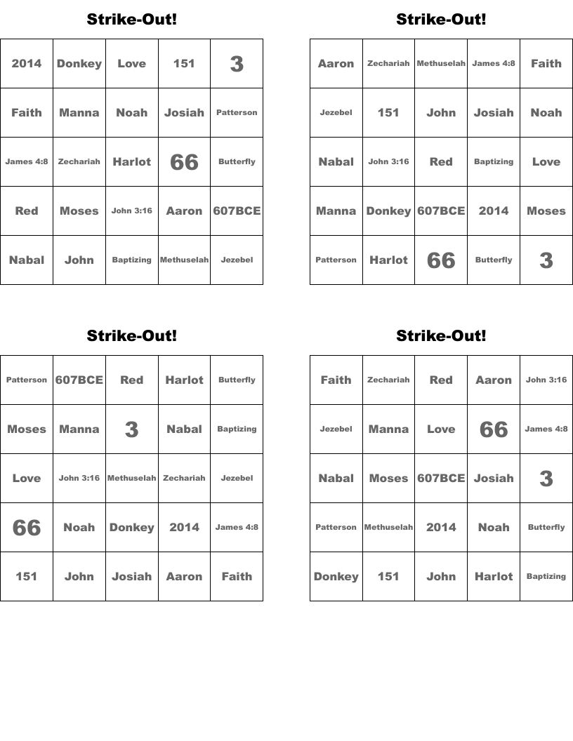 Strike-Out! Bingo Cards