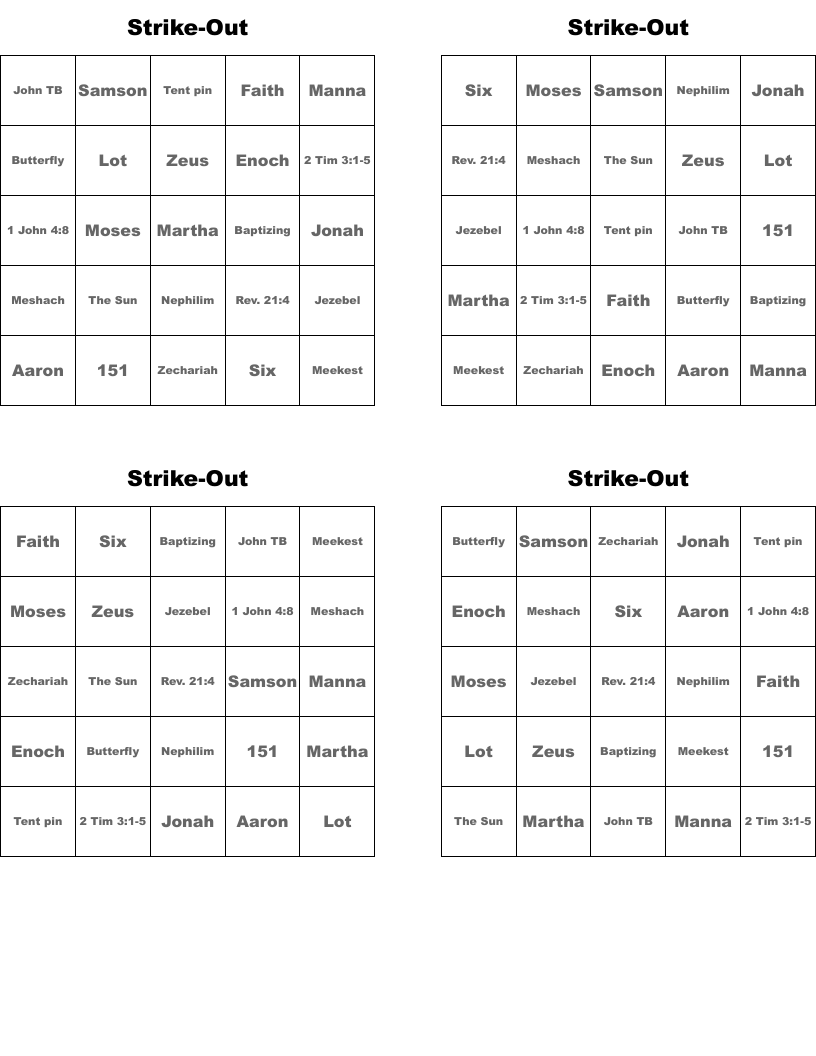 Strike-Out Bingo Cards