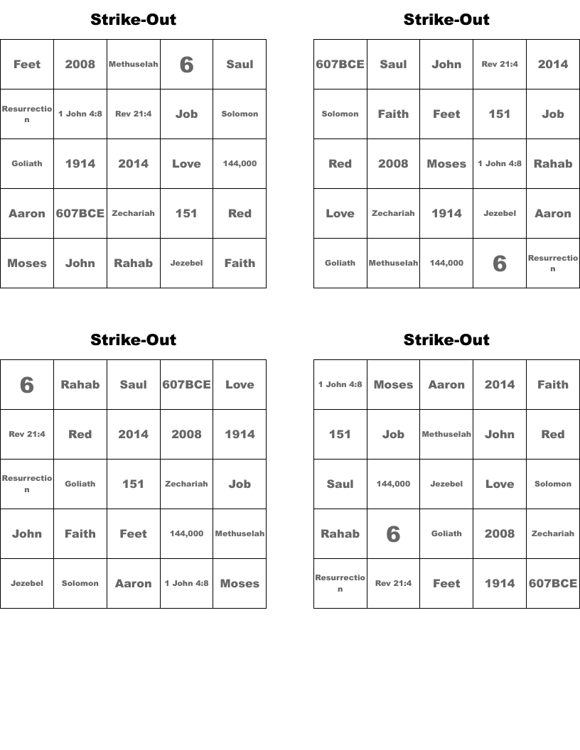 Strike-Out Bingo Cards