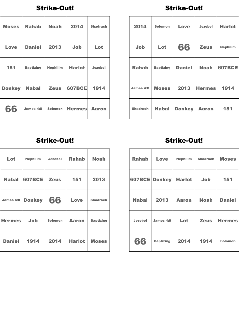 Strike-Out! Bingo Cards