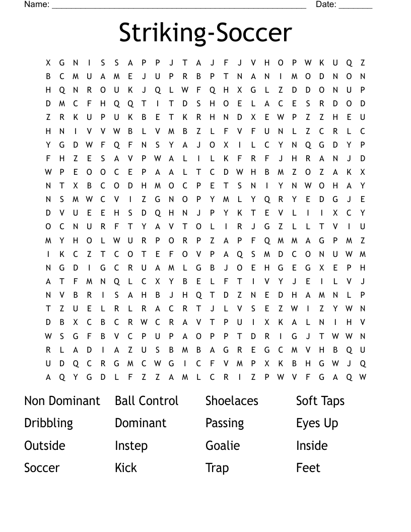 Striking-Soccer Word Search