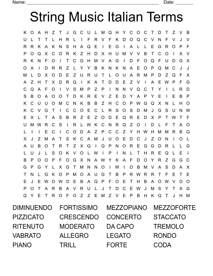 String Music Italian Terms Word Search