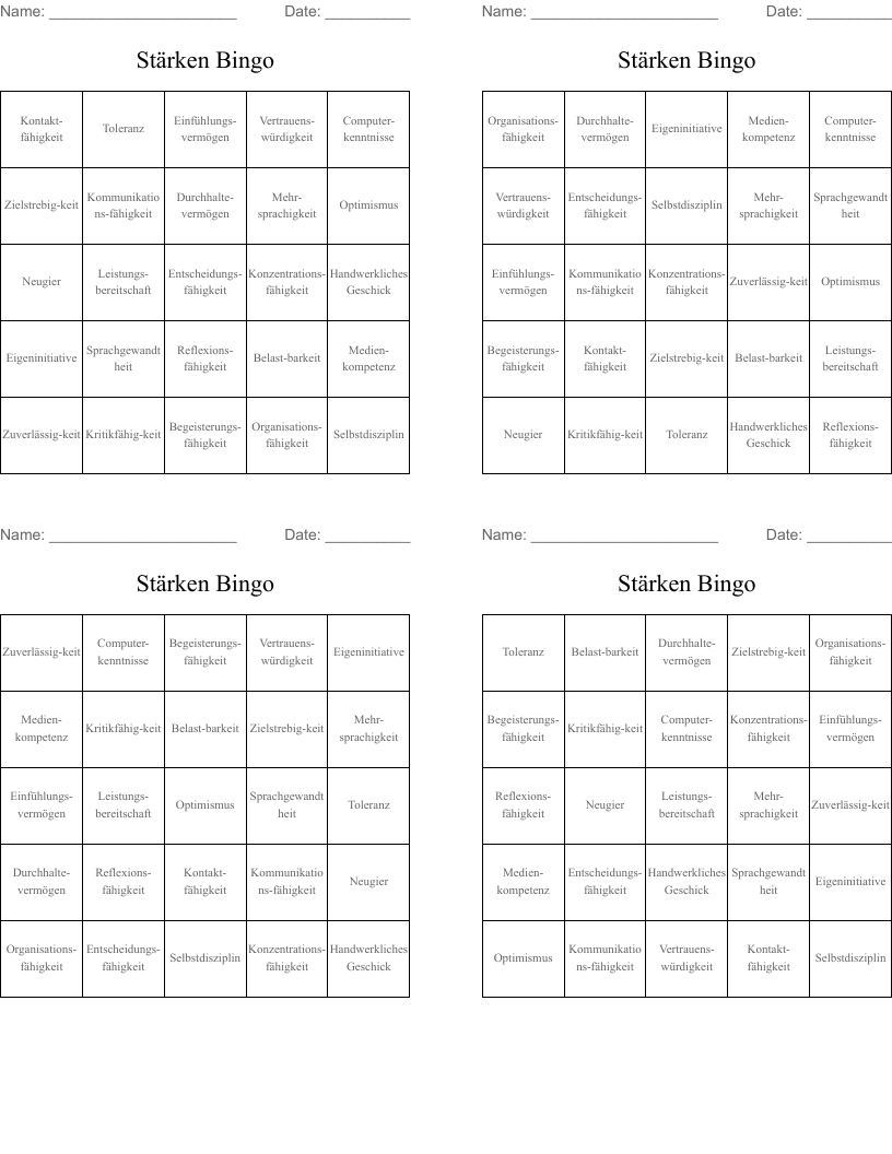 Stärken Bingo