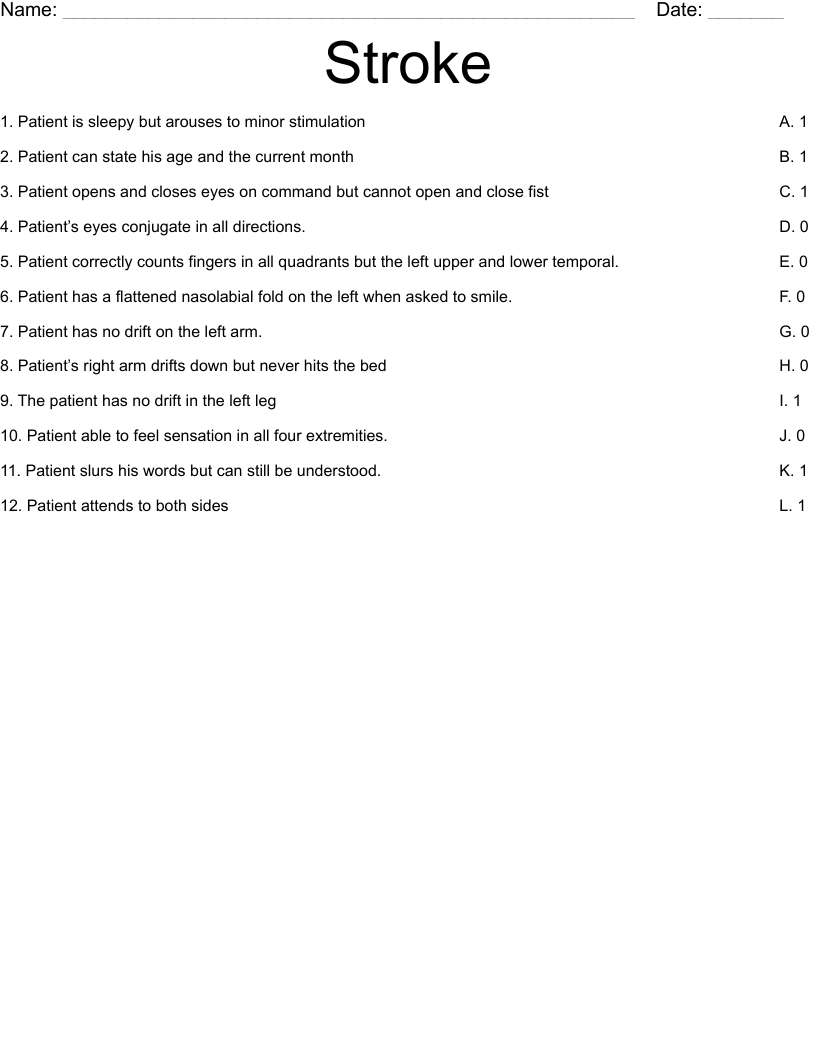 Stroke Worksheet