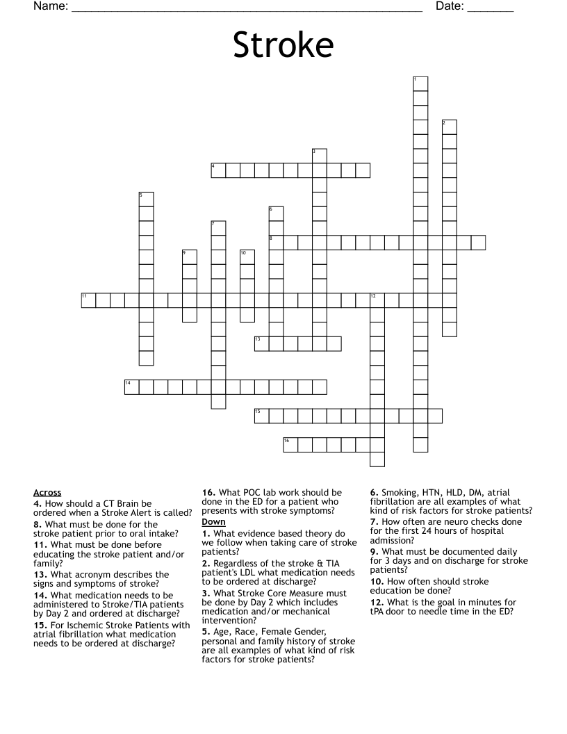 Stroke Crossword