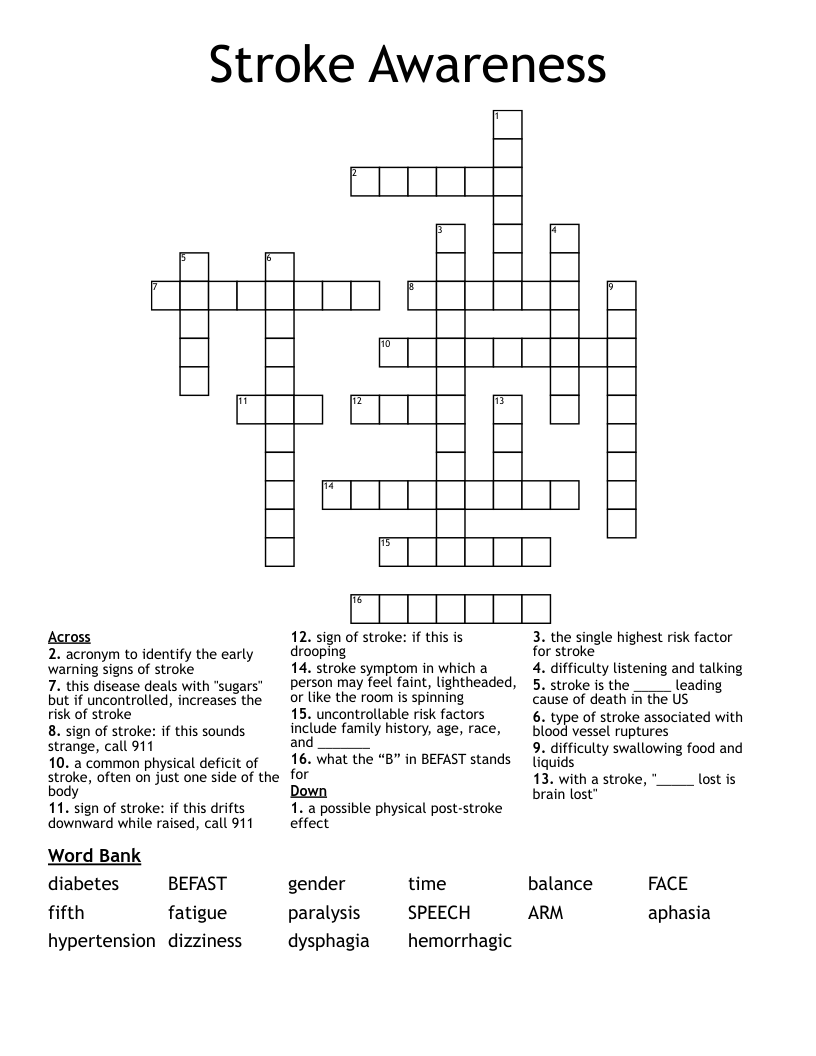 Stroke Awareness Crossword