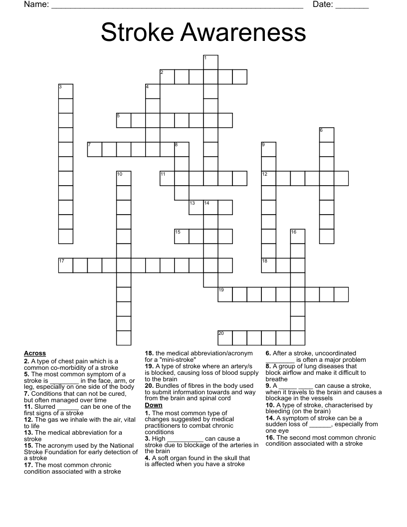 Stroke Awareness Crossword