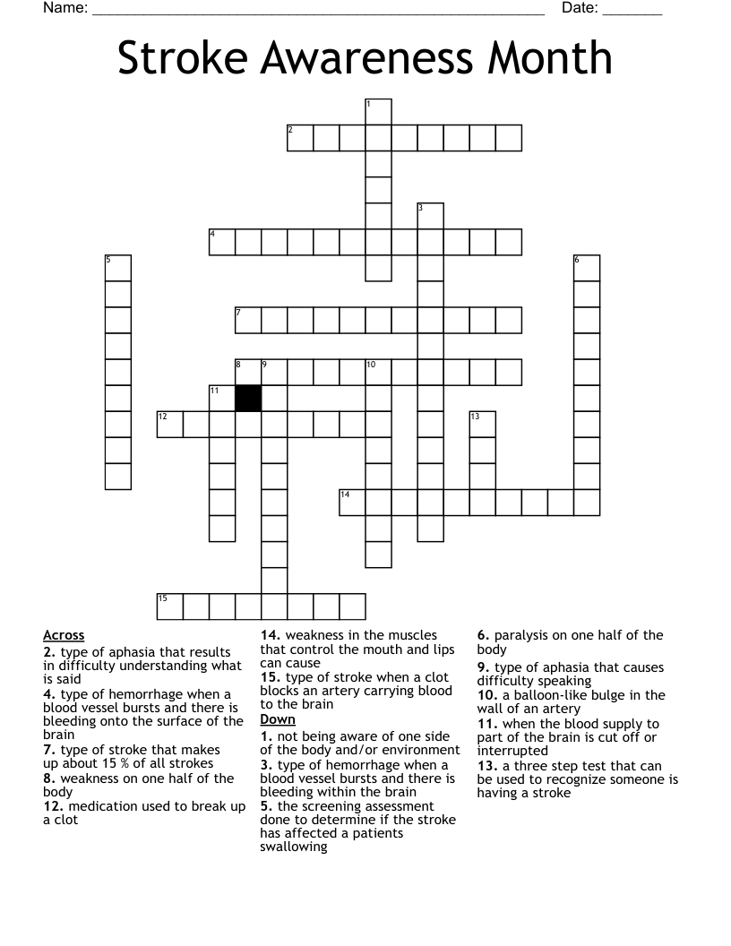Stroke Awareness Month Crossword