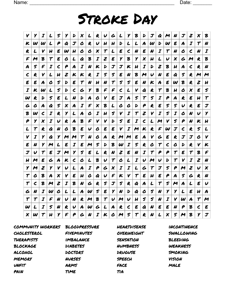 Stroke Day Word Search