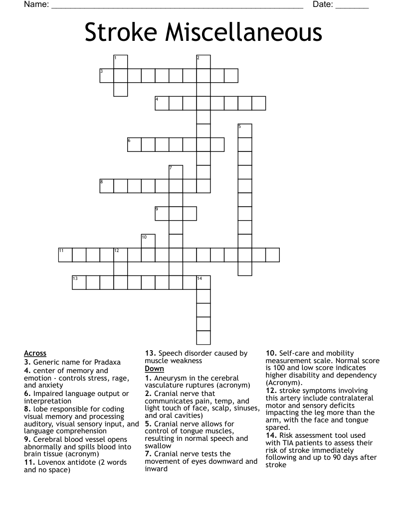 Stroke Miscellaneous Crossword