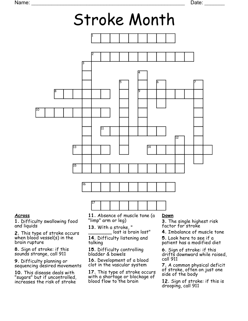 Stroke Month Crossword