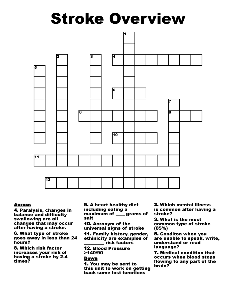 Stroke Overview Crossword