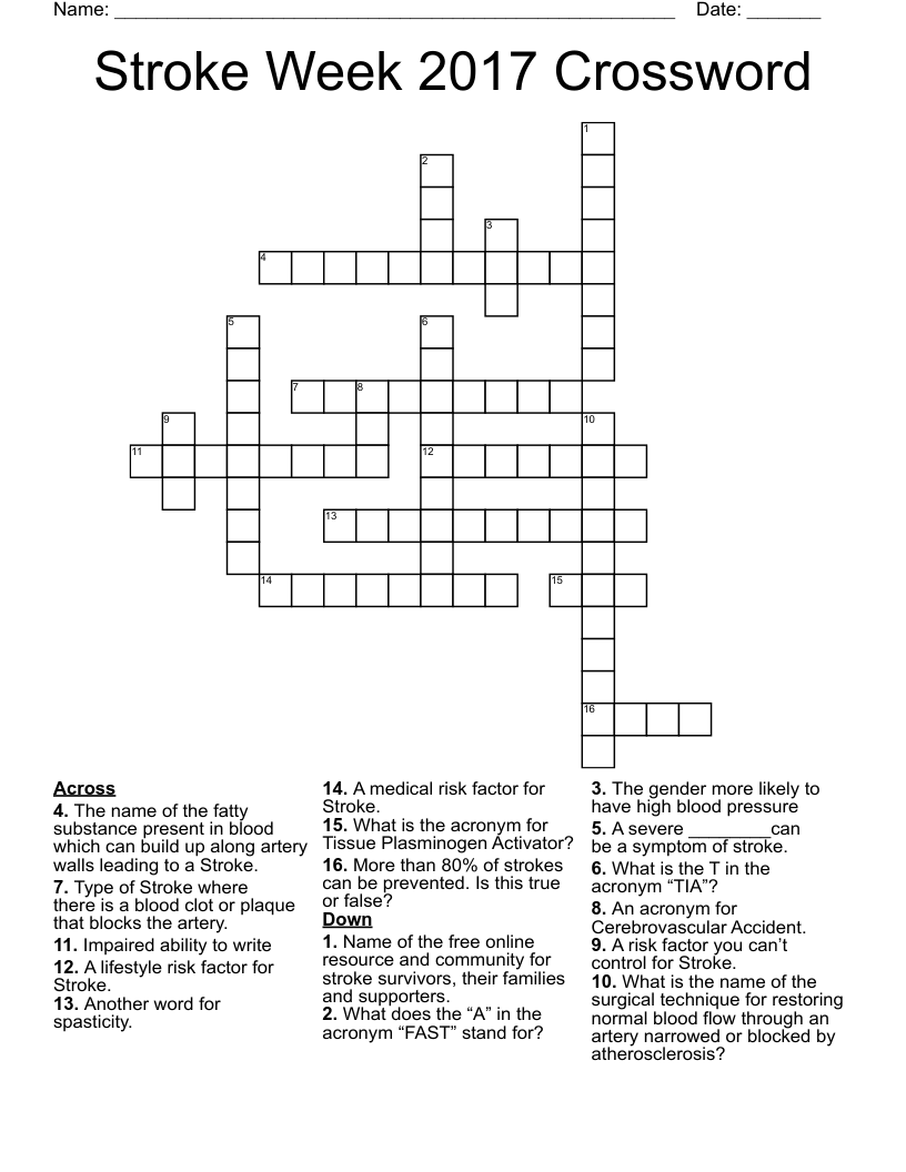 Stroke Week 2017 Crossword