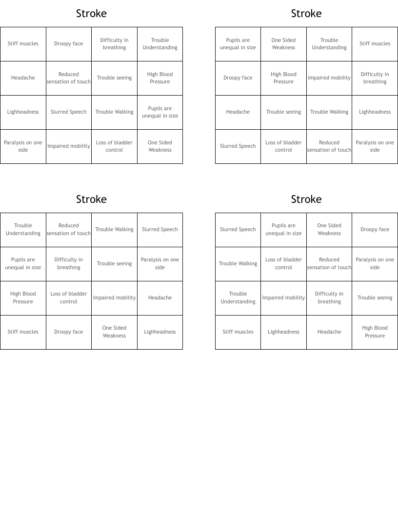 Stroke  Bingo Cards