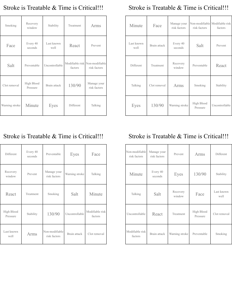 Stroke is Treatable & Time is Critical!!! Bingo Cards