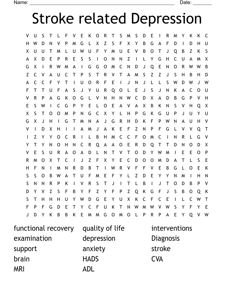 Stroke related Depression  Word Search