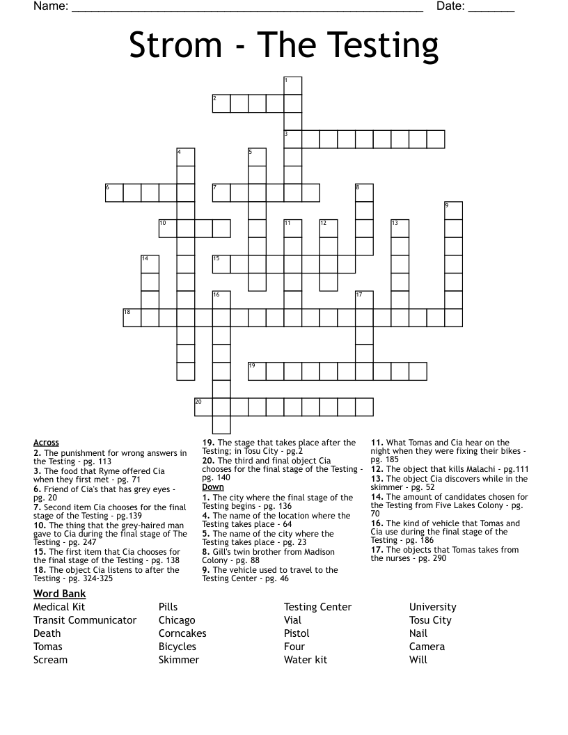 Strom - The Testing  Crossword