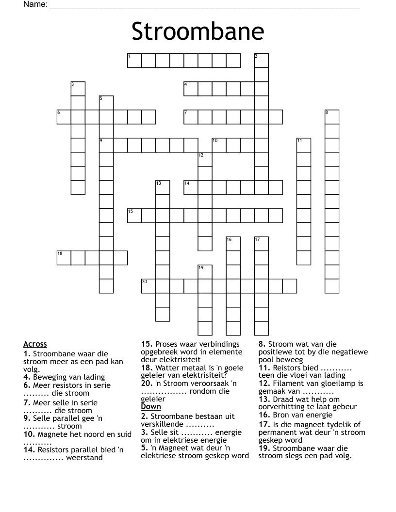Stroombane Crossword