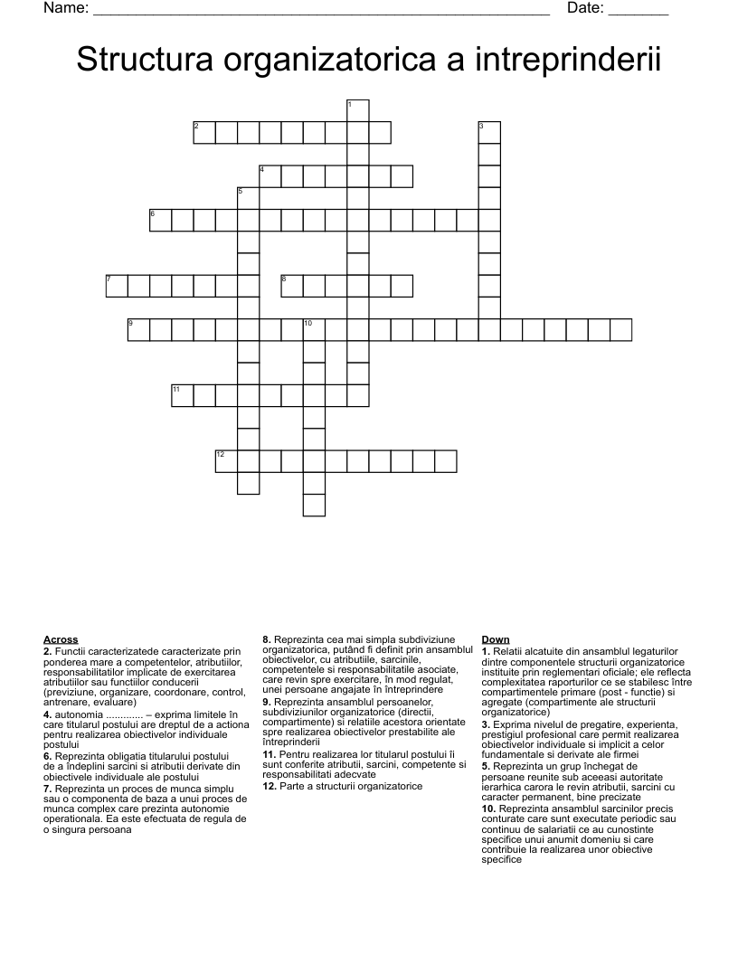 Structura organizatorica a intreprinderii Crossword