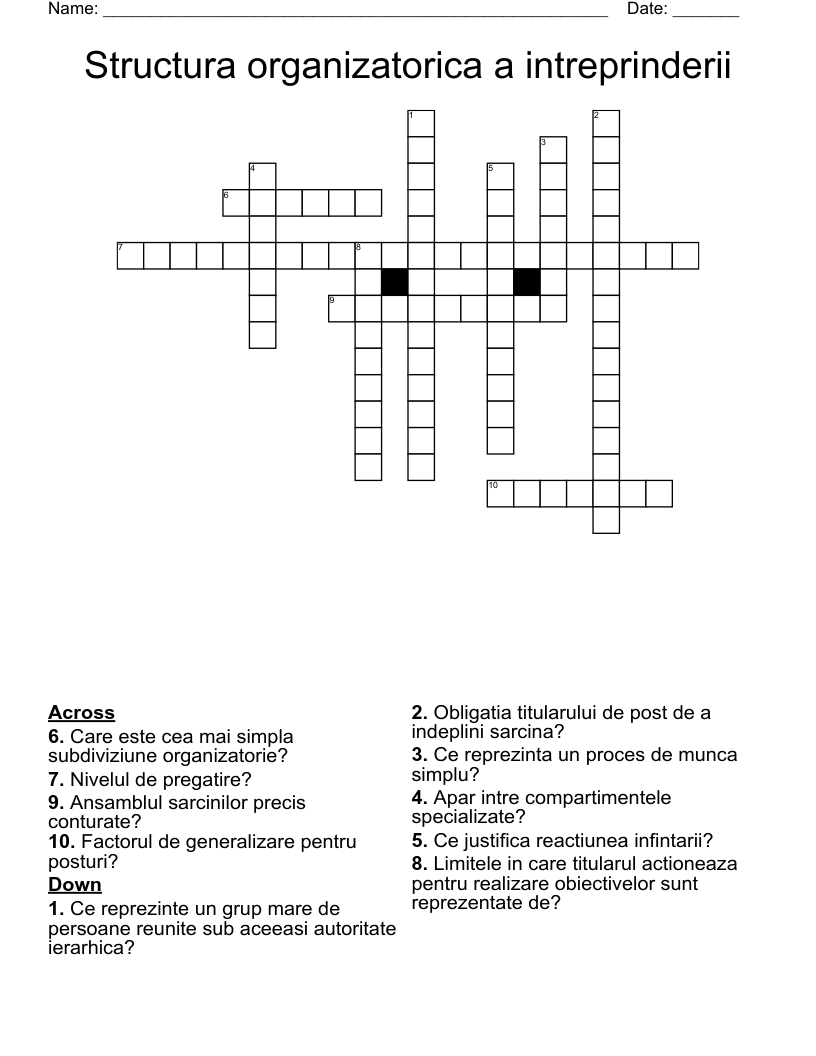 Structura organizatorica a intreprinderii Crossword