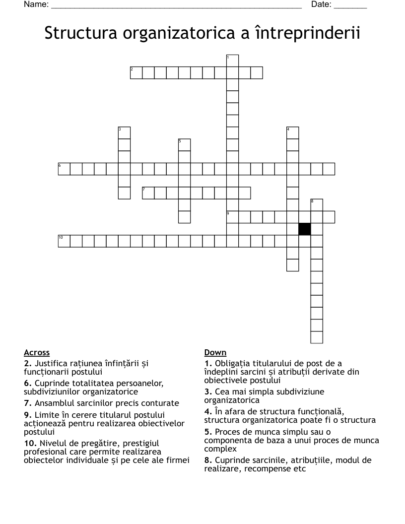 Structura organizatorica a întreprinderii  Crossword