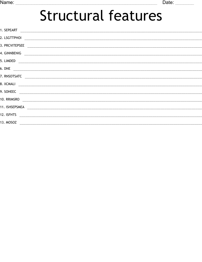 Structural features  Word Scramble