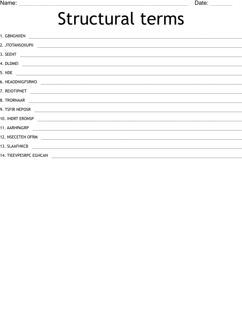 Structural terms Word Scramble
