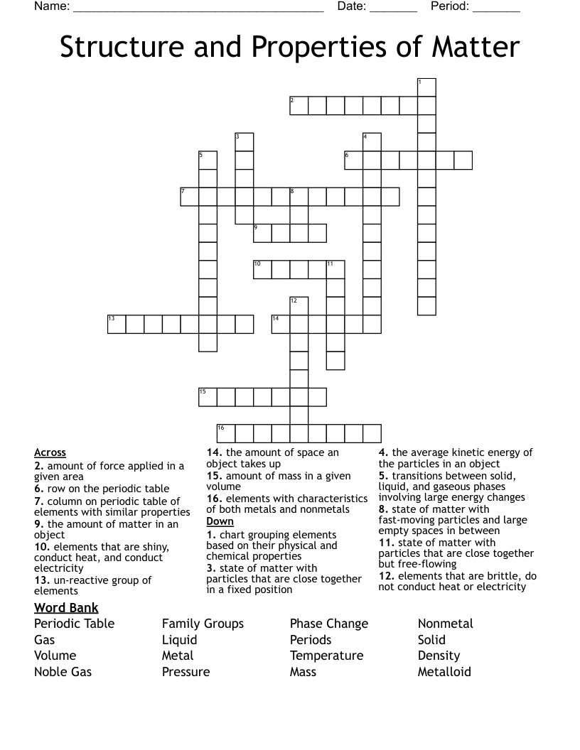 Structure and Properties of Matter Crossword