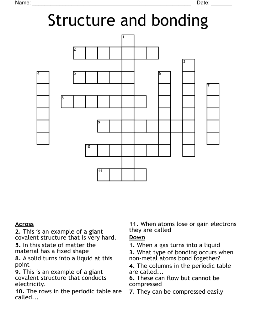 Structure and bonding Crossword