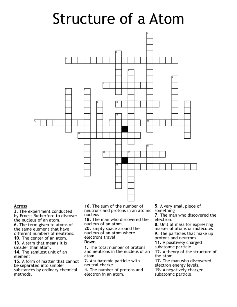 Structure of a Atom Crossword