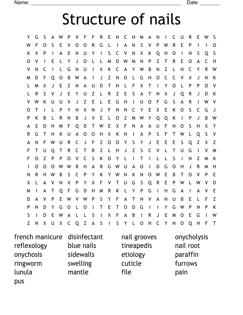 Structure of nails Word Search