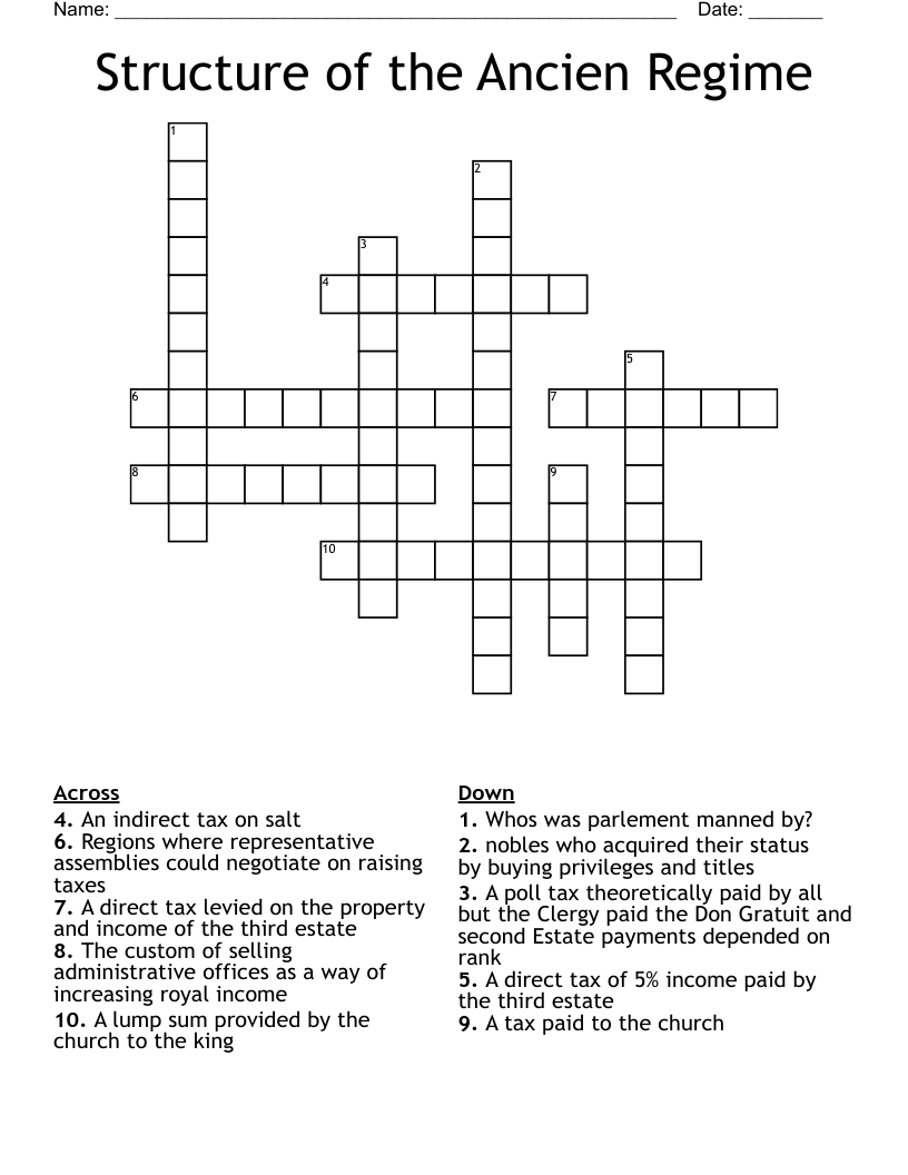 Structure of the Ancien Regime Crossword