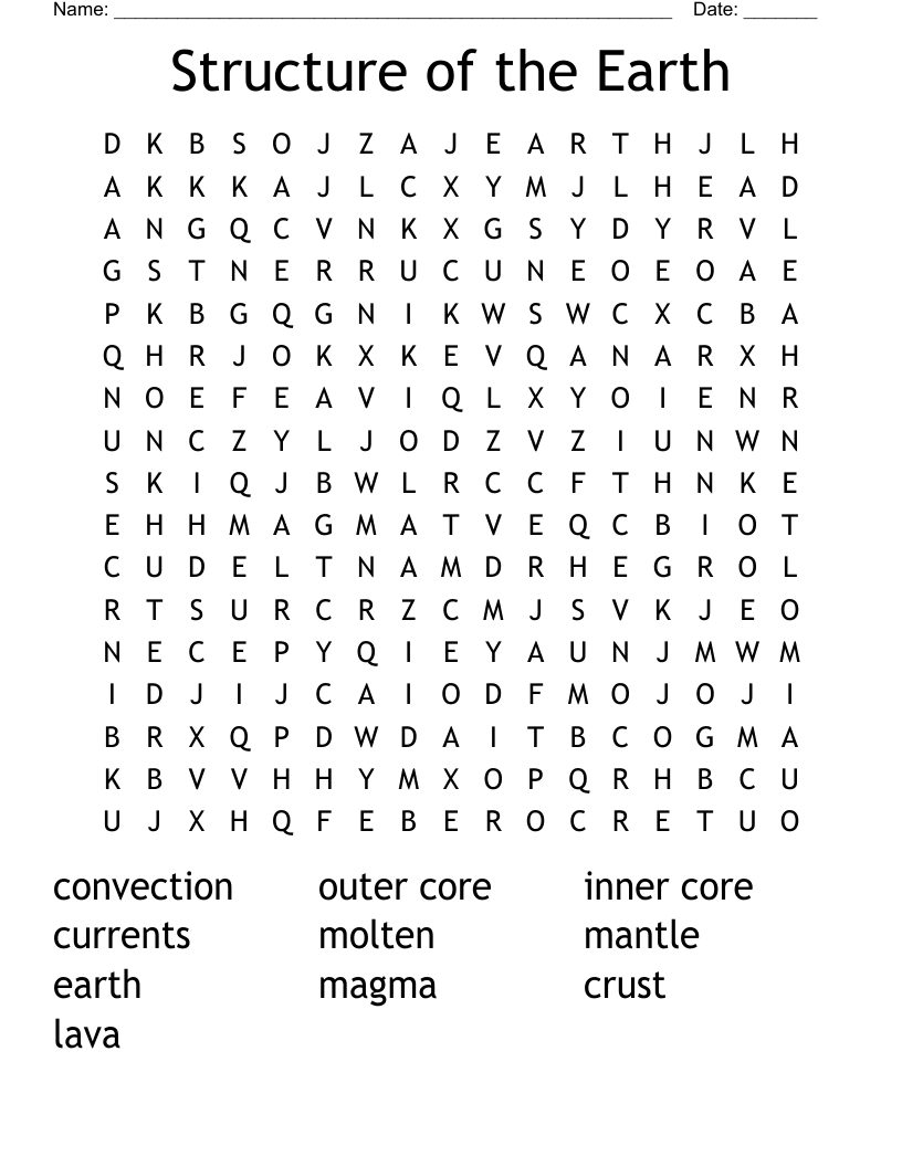 Structure of the Earth Word Search