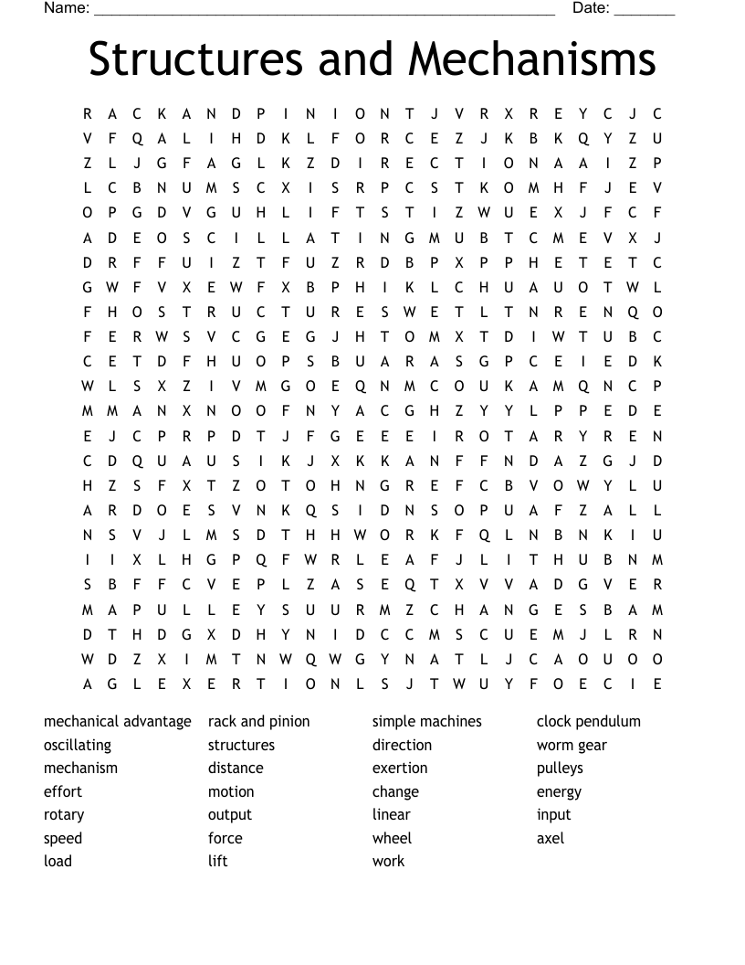 Structures and Mechanisms Word Search