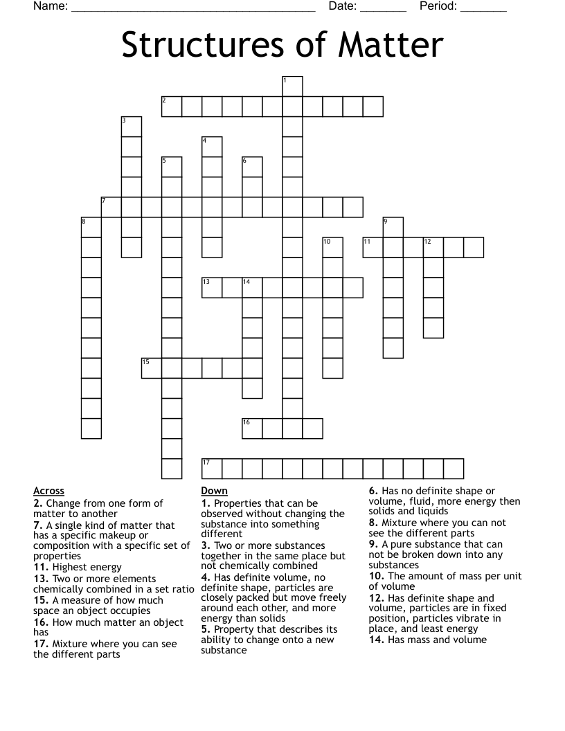Structures of Matter Crossword