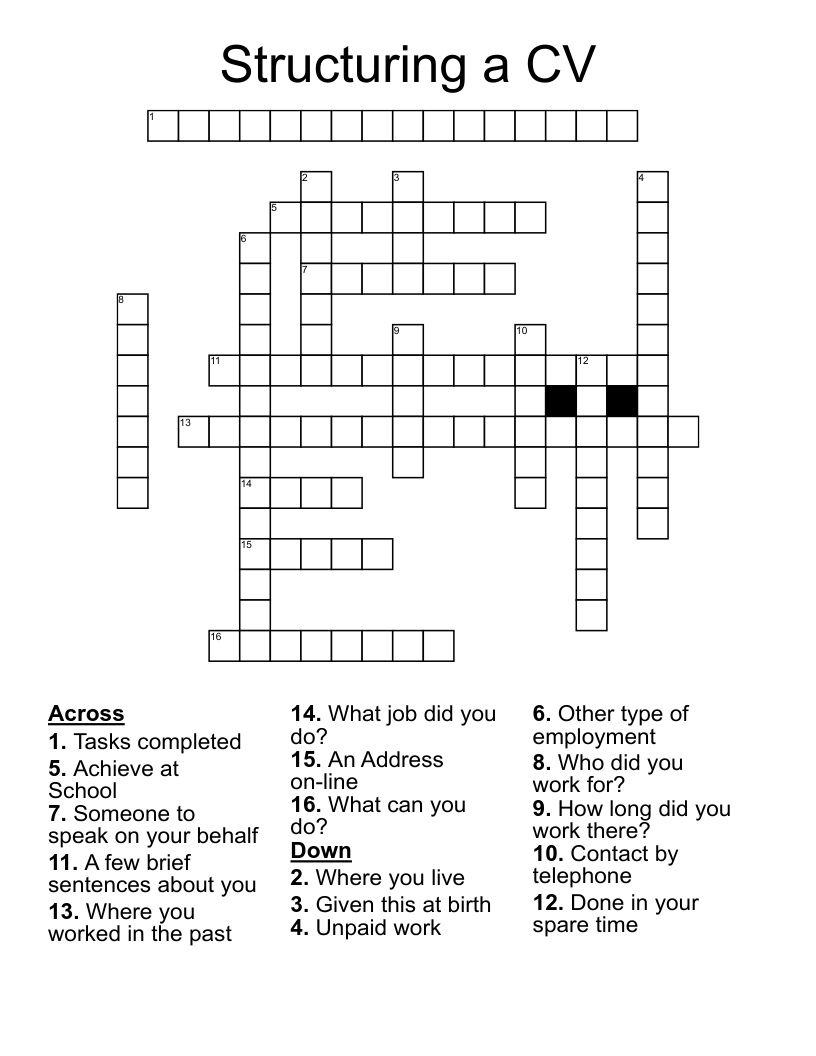 Structuring a CV Crossword