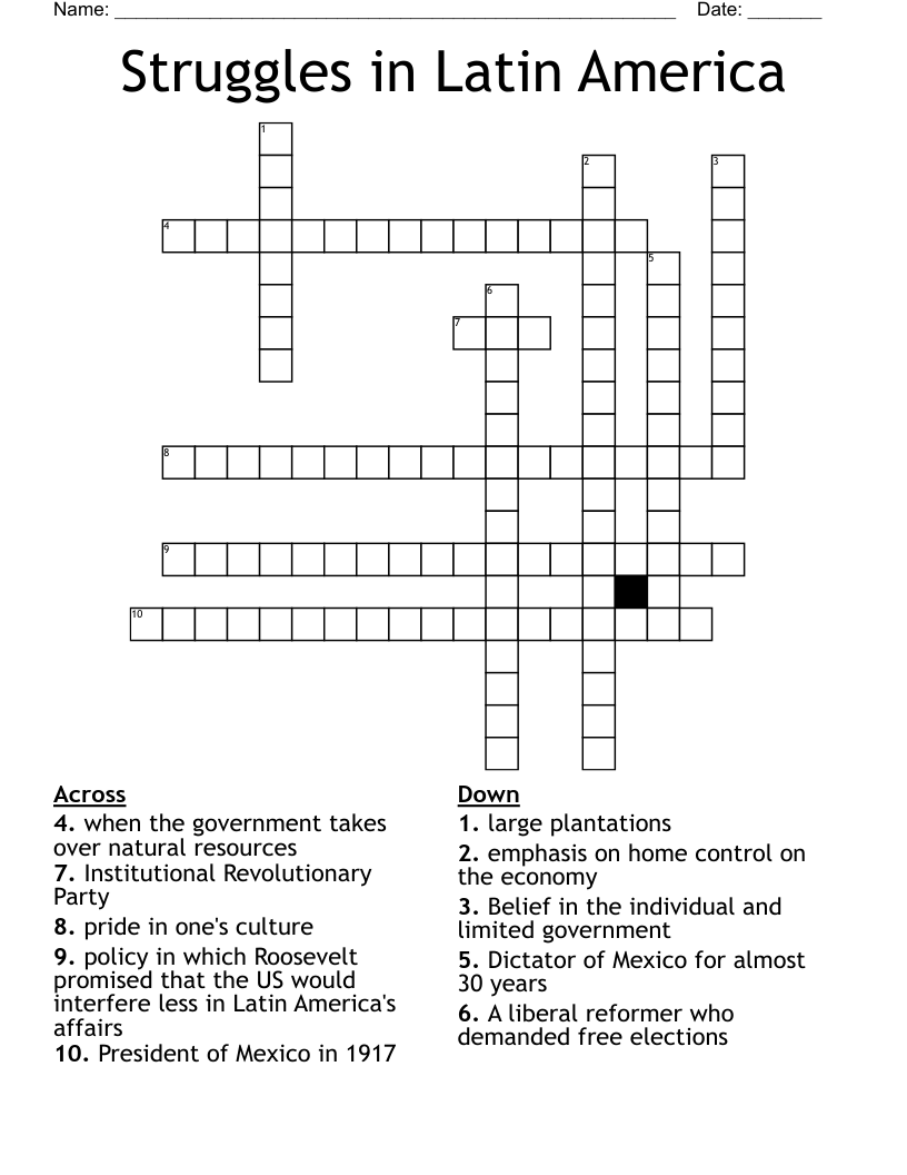 Struggles in Latin America Crossword