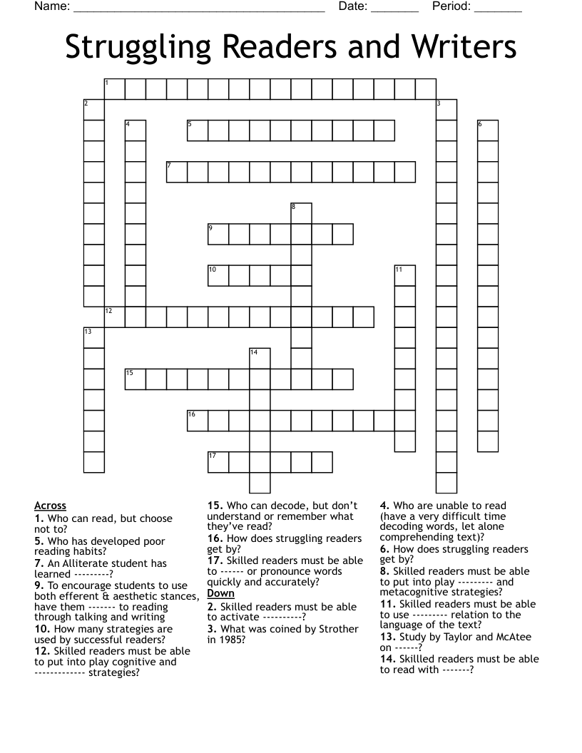 Struggling Readers and Writers  Crossword