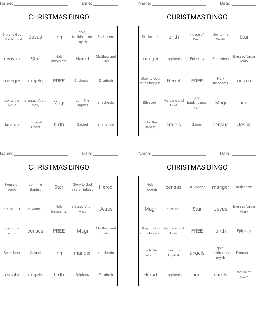 CHRISTMAS BINGO