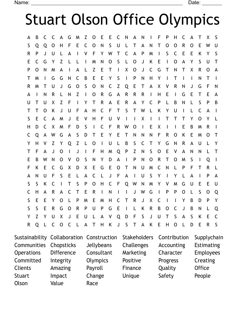 Stuart Olson Office Olympics Word Search
