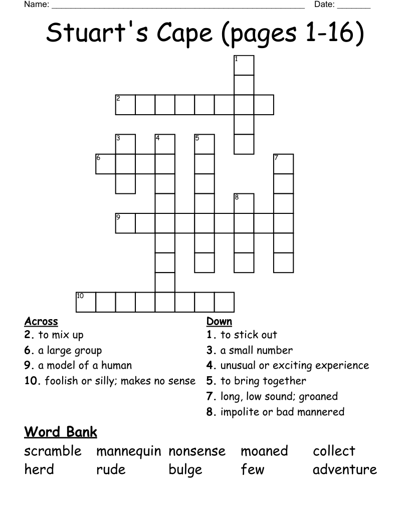 Stuart's Cape (pages 1-16) Crossword