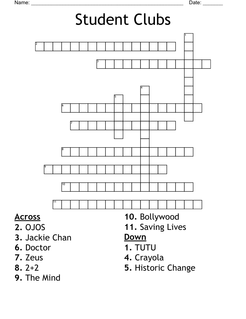 Student Clubs Crossword