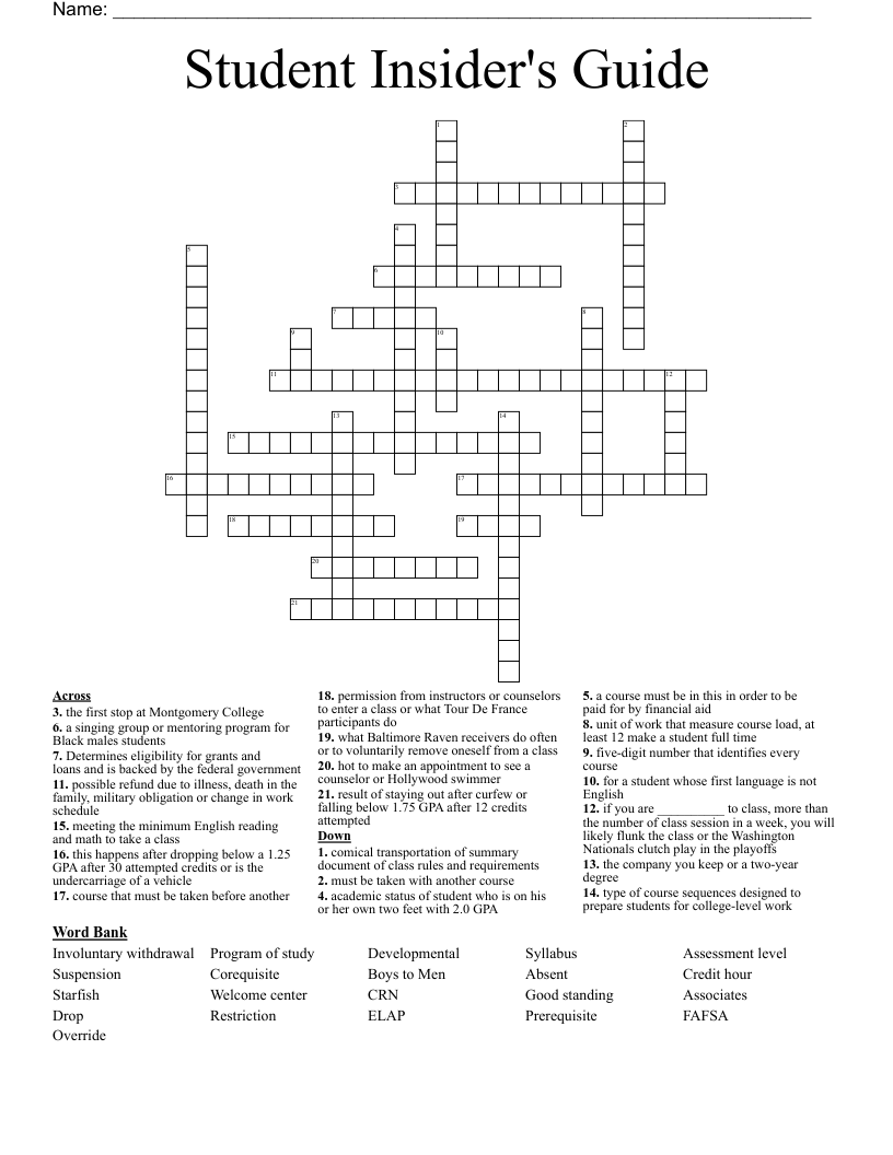 Student Insider's Guide Crossword