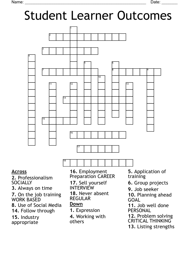 Student Learner Outcomes  Crossword