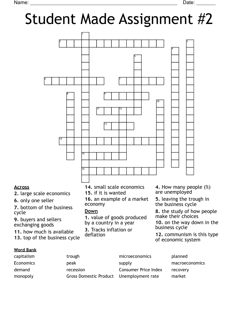 Student Made Assignment #2 Crossword