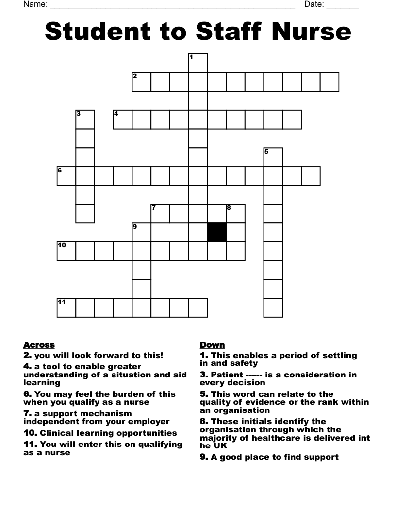 Student to Staff Nurse  Crossword